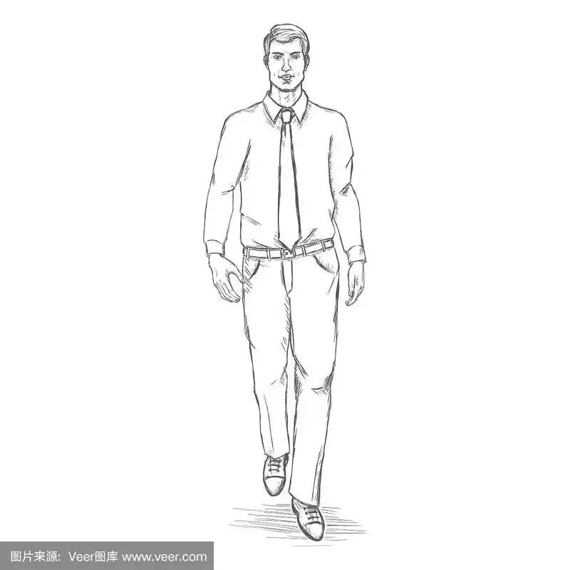 向量素描男人模型在衬衫与领带.商务着装规范.