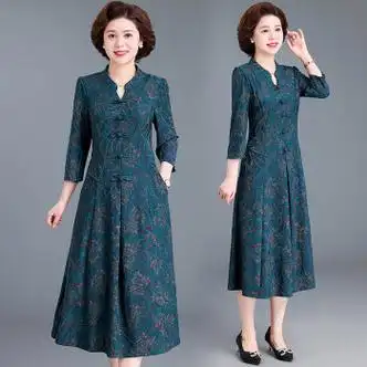 北极绒中年妈妈秋装时尚连衣洋气高贵旗袍新款中老年女装春秋气质子