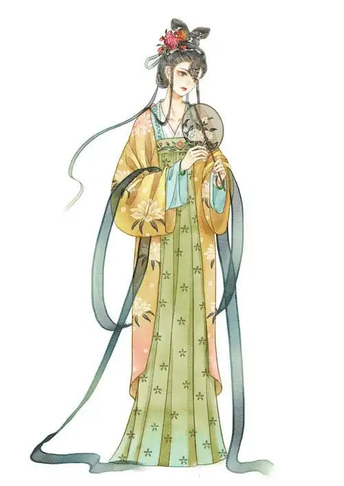 今天也画了汉服少女,调了两个颜色(^◇^)