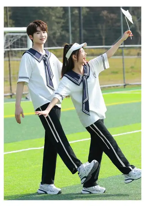实拍情侣夏季学生短袖套装休闲套头 校服 班服 - 17网