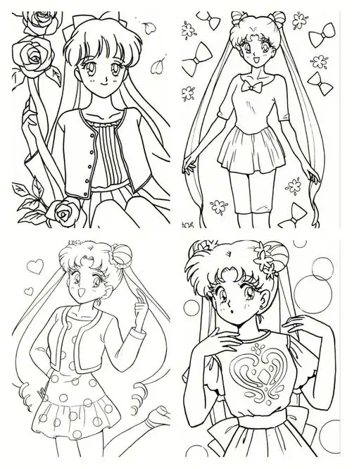 美少女战士线描简笔画稿