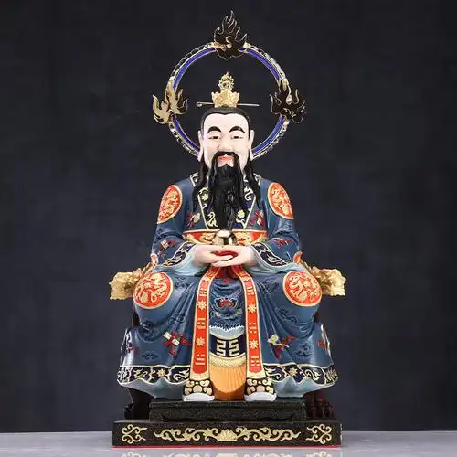 台湾鎏金彩绘纯铜三清清道神像道教祖师太上摆件