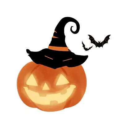 万圣节南瓜女巫帽蝙蝠扁平手绘卡通png素材