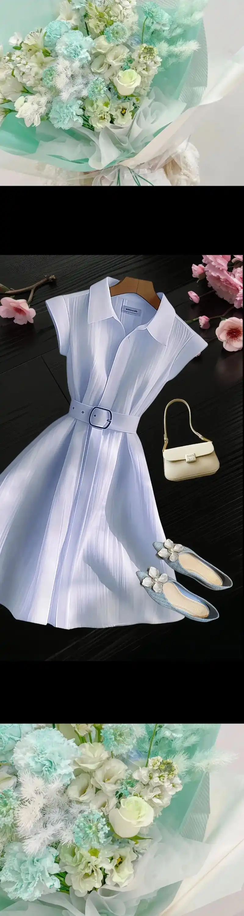 夏日冰蓝色法式美裙～7878