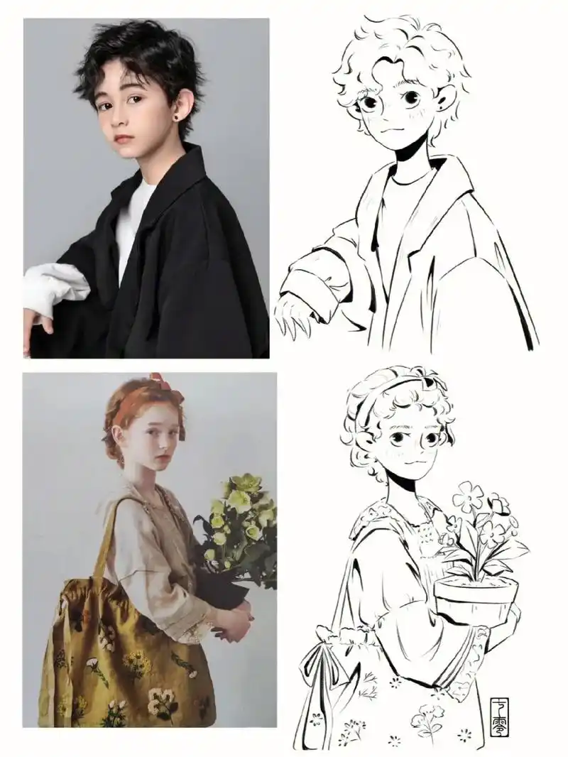 卡通人物形象速写线稿,临摹练习素材. by.七零 #插画 # - 抖音