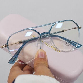 蛤蟆眼镜框男女胖大圆脸显瘦素颜框架 可配度数 蓝色 1.