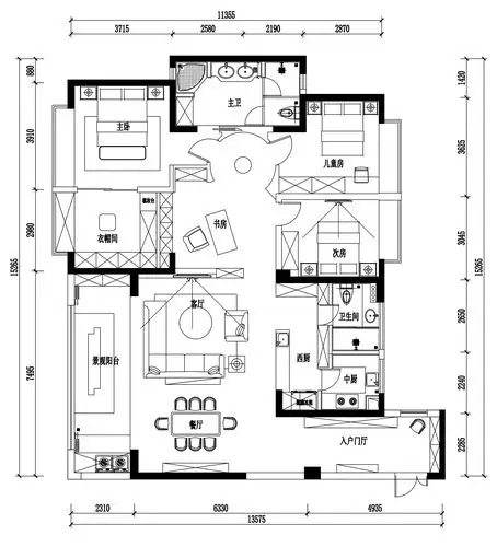 全屋户型图大平层户型后现代风格180㎡
