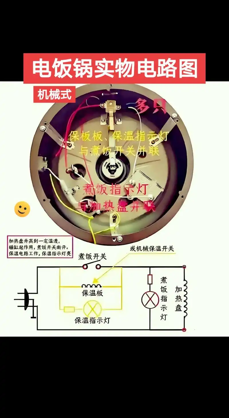 电工知识分享 电饭锅实物接线图#工控维修