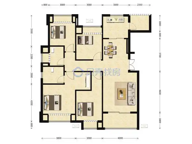 【龙湖嘉天下_重庆龙湖嘉天下楼盘】四居室户型图|4室2厅1厨2卫建面