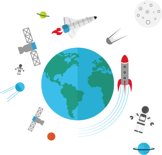 创意卡通太空地球飞船卡通 矢量 手绘 创意 飞船 地球 卫星 科技 星星