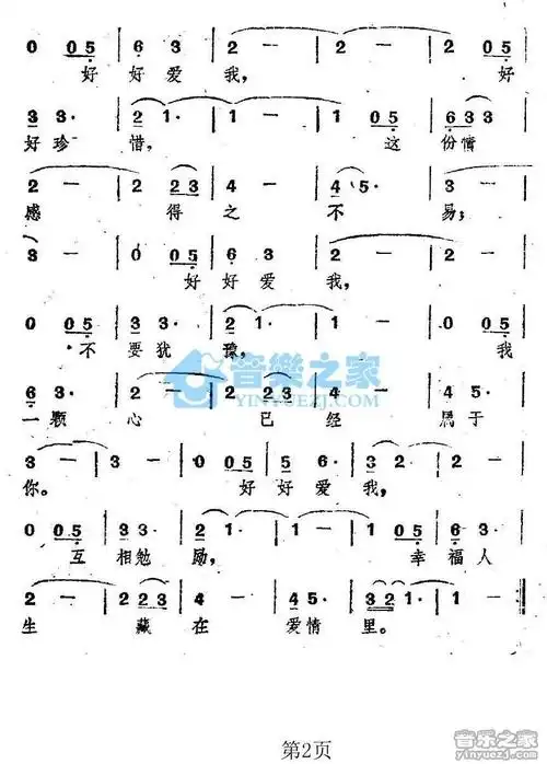 费翔好好爱我简谱曲谱歌谱谱子