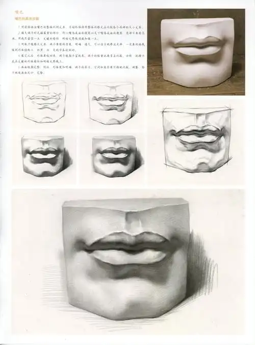 石膏嘴巴素描高清图片 正面侧面结构画法步骤教程