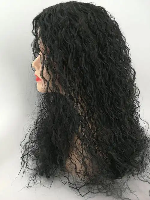 欧美 假发女士小波浪卷中分长卷发非洲小卷发黑长发化纤头套