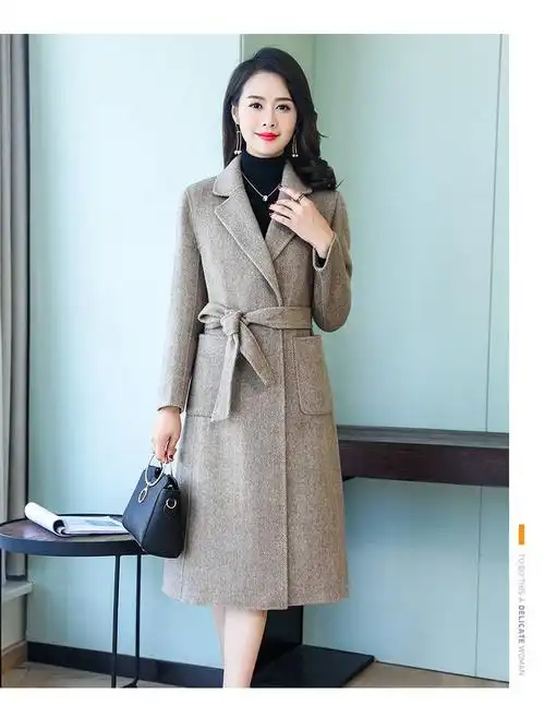 施悦名反季双面呢羊毛大衣手工呢外套女中长款风衣女韩版2018新款羊绒