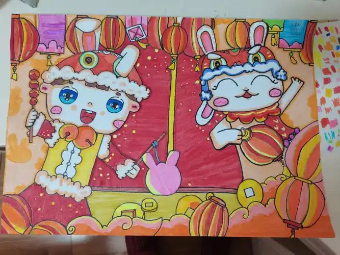 新年快乐简笔画含线稿