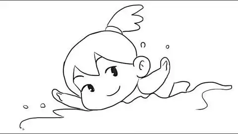 游泳的女孩儿童亲子简笔画