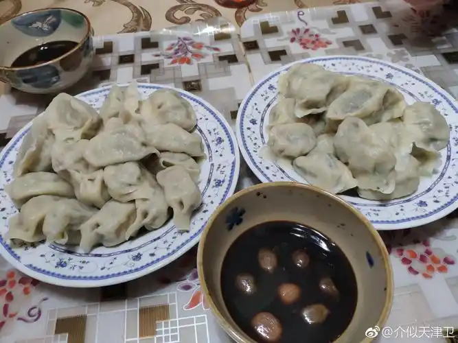 今天家里吃饺子,猪肉茴香馅的.醋是泡蒜的腊八醋