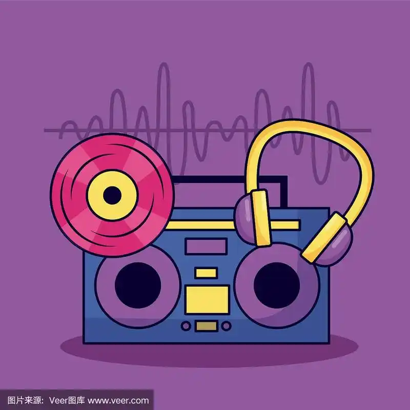 老式立体声唱片和耳机音乐