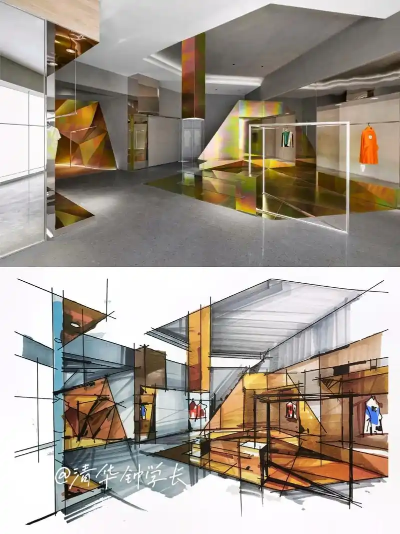 镭射展示空间手绘服装店手绘效果图