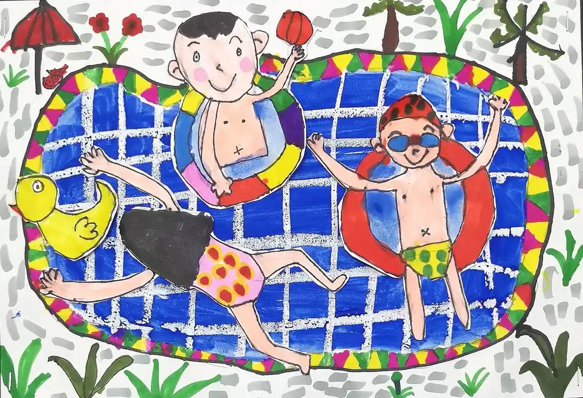 泳池派对.#画画 #一起学画画 #少儿美术 #想画就画 #儿 - 抖音