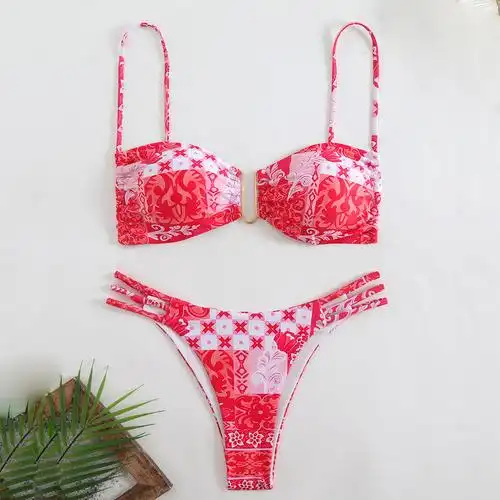 新款露背系绳比基尼三角泳衣跨境亚马逊欧美金属扣泳衣女泳装批发