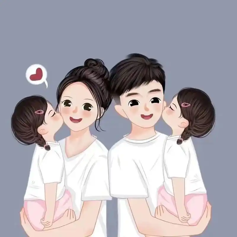 全家福卡通头像 四口之家头像#一家人在一起就是幸福 #卡通 - 兑趑
