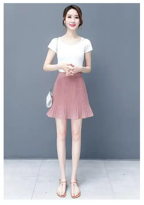 chenlang女士土女装短裙半身裙子群子半裙春季雪纺伞裙春款百褶裙网红