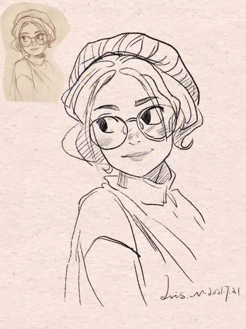 ipad画画人像插画临摹过程线稿打卡2100