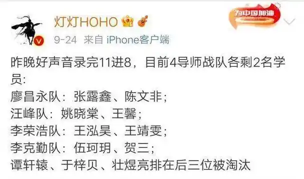 学员名单,其中每位导师战队有两位学员进入八强,而汪峰战队的谭轩辕