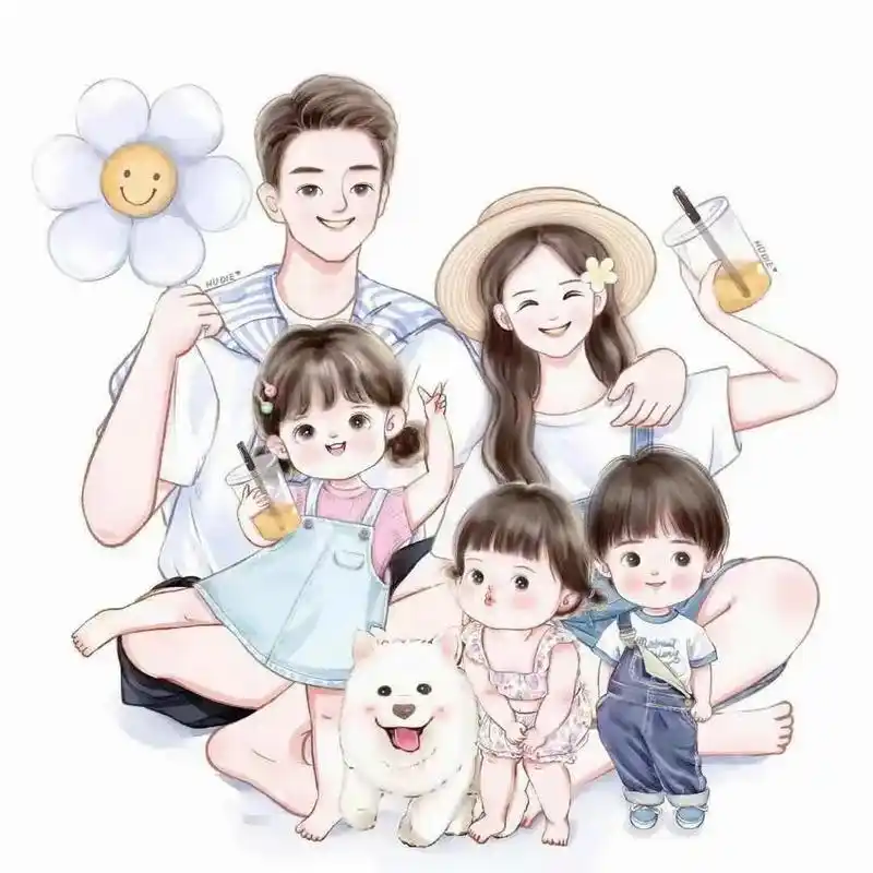 亲子头像,一家五口,两女一儿,幸福美满 - 抖音