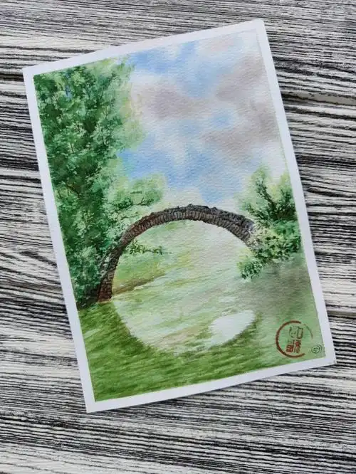 水彩意境小画小桥流水10059