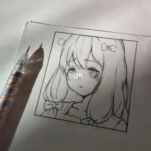 治愈动漫 美少女 冷色系萌萌美少女简笔画素描二次元少女铅笔画关于二