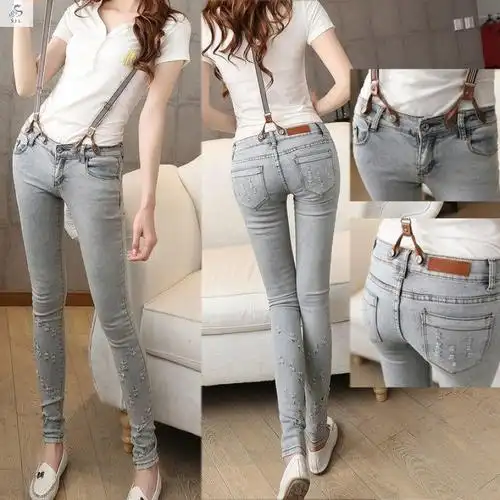 低腰牛仔裤女性感超低腰韩版学生显瘦紧身破洞网红可拆卸小脚裤潮