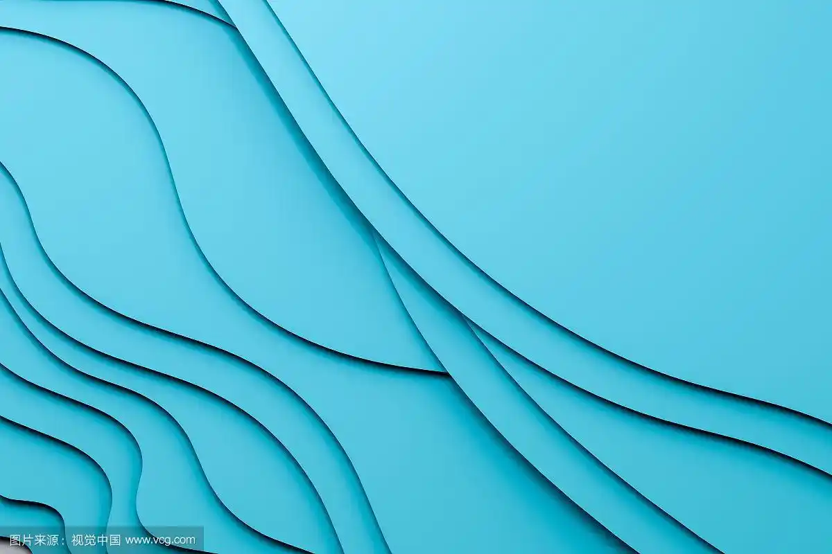 三维渲染,蓝色曲面卡纸浅色背景