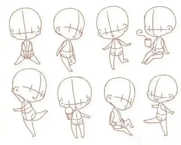 一组萌萌哒q版人体绘画素材可爱