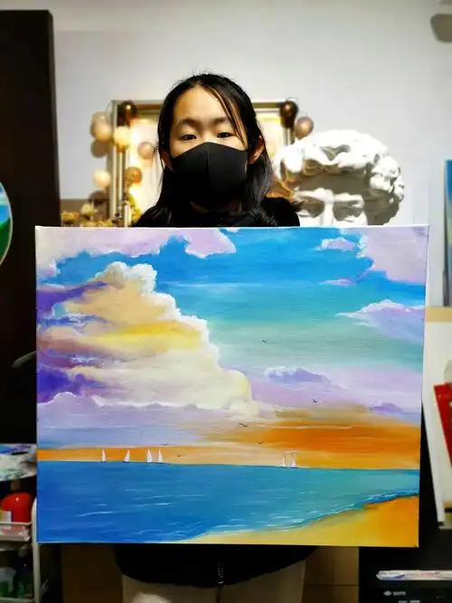 5宋佳蕊 13岁《朝霞》油画