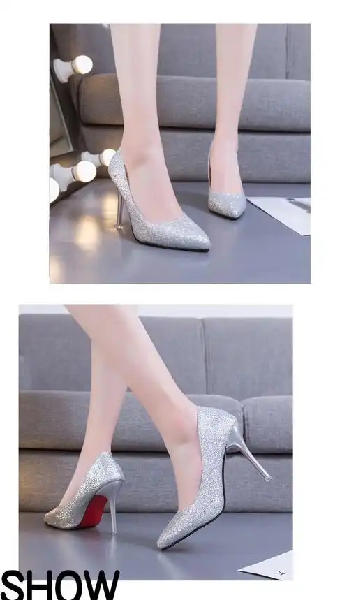 春冬四季款闪耀亮片单鞋漆皮高跟鞋时尚大码男士伪娘 黄色10cm 44