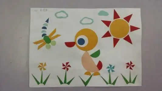 八湖镇中心幼儿园中一班手工制作活动《趣味拼贴画》