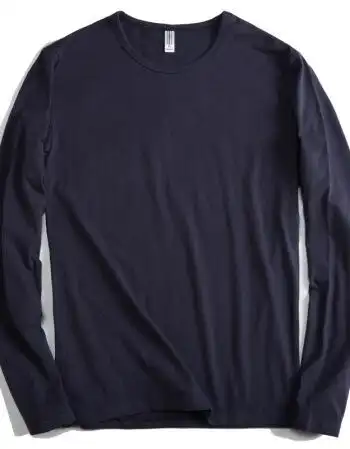 男式t恤新款简约百搭纯色休闲衣服青年韩版纯棉长袖打底衫男 深蓝色