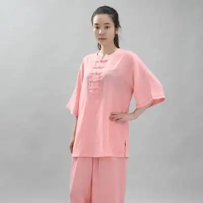 宏极太极服女亚麻棉麻夏季新款练功服男短袖中老年晨练服太极拳服