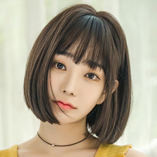 修脸仿真平齐刘海梨花头假发女生bobo头蓬松短款微卷发短发波波头