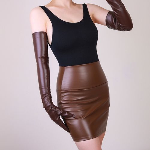 长款表演台走酒吧摄影演出长筒紧身漆皮pu手套