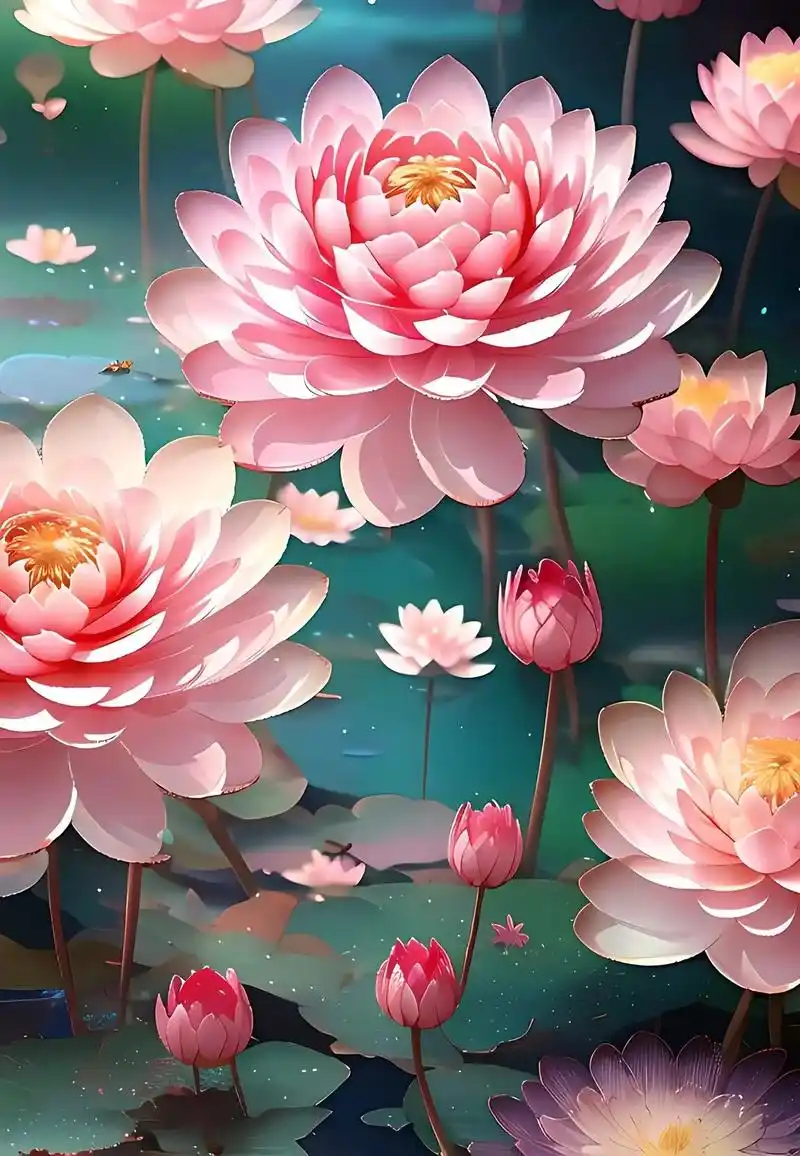 超美丽梦幻的花世界一簇水晶彩色的莲花五颜六色的