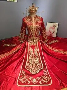 缎面亮钻中式新娘结婚礼服出阁服秀禾服新娘服新款