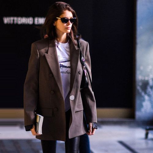 米兰时装周街拍小嫩模kaiagerbe同款百搭欧美复古小西装小西服