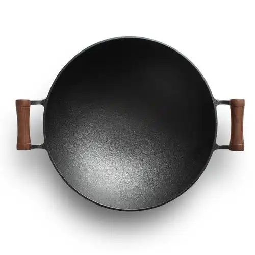 铸彩铁锅老式铁锅家用无涂层铸铁锅炒菜锅圆底双耳煤气灶炒锅36cm