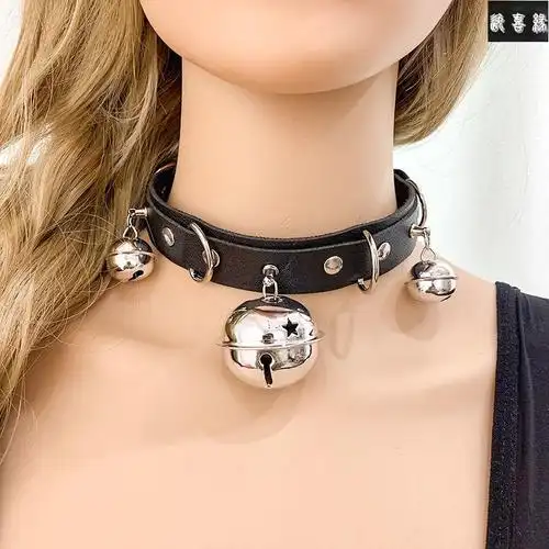 项圈女脖圈皮质铃铛脖环暗黑系爱心吊坠项圈颈环链条chocker项链 黑色