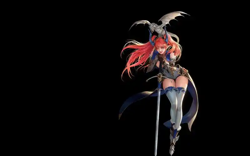 壁纸 幻想女孩,精灵,龙,剑,黑色背景 3840x2160 uhd 4k 高清壁纸