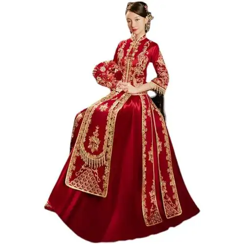 秀禾服女新娘服秋冬季2021新款结婚中式复古流苏龙凤褂礼服敬酒服