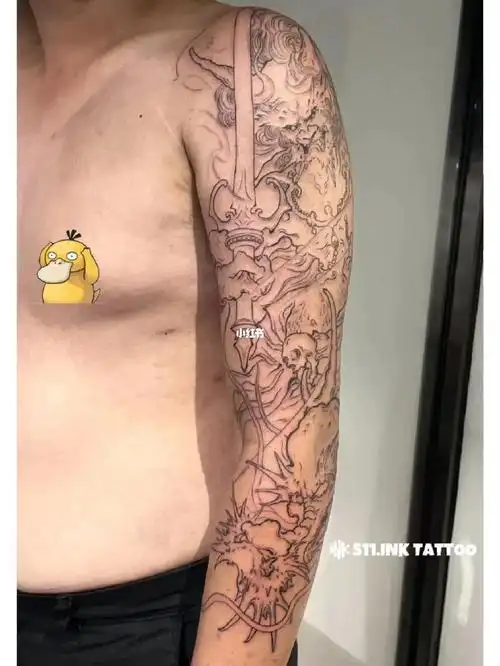 隐客刺青新传统风格夜叉降龙73线条